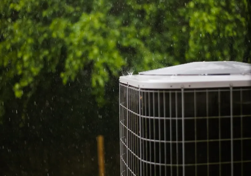Technician repairing an outdoor air conditioner